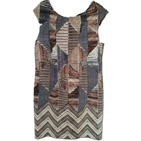 EUC: I LE New York Sze. 16W Brown & Tan Geometric Dress - Picture 5 of 5
